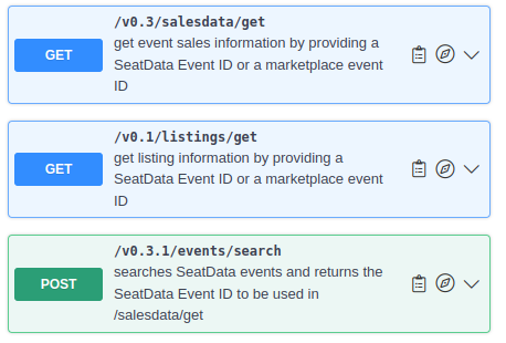 Graphical representation of SeatData.io API endpoints for developers, ticket brokers, and industry professionals, showcasing data integration capabilities.